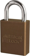 American Lock - Keyed Different Conductive Lockout Padlock - 1" Shackle Clearance, 1/4" Shackle Diam, 1.8" Body Height x 3/4" Body Width, Brown, 6 Pins - Exact Tooling