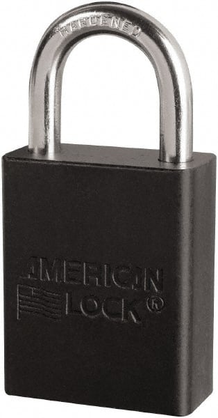 American Lock - Keyed Different Conductive Lockout Padlock - 1" Shackle Clearance, 1/4" Shackle Diam, 1.8" Body Height x 3/4" Body Width, Black, 6 Pins - Exact Tooling