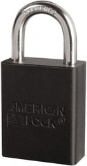 American Lock - Keyed Different Conductive Lockout Padlock - 1" Shackle Clearance, 1/4" Shackle Diam, 1.8" Body Height x 3/4" Body Width, Black, 6 Pins - Exact Tooling
