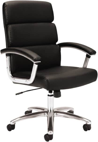 Basyx - 37-3/4" High Executive Mid Back Chair - 24" Wide x 24" Deep, Leather Seat, Black - Exact Tooling