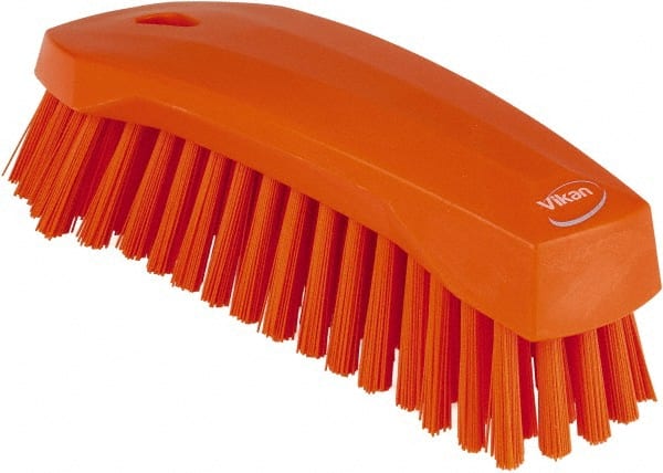 Vikan - 1.3" Bristle Length, Polyester Scrub Brush - 3" Wide Head, 8" OAL, Orange, Polypropylene Block - Exact Tooling