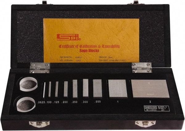 SPI - 9 Piece, 1/16 to 2", Grade AS-1, Steel Gage Block Set - Rectangular, 0.000016" Tolerance - Exact Tooling