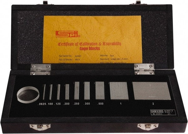 SPI - 9 Piece, 1/16 to 2", Grade AS-1, Steel Gage Block Set - Rectangular, 0.000016" Tolerance - Exact Tooling