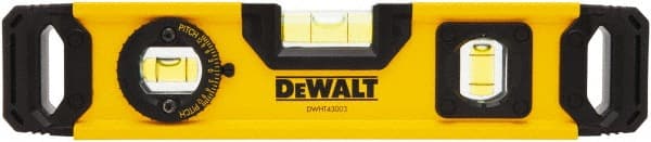DeWALT - Magnetic 9" Long 2 Vial Torpedo Level - Aluminum, Yellow - Exact Tooling