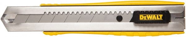 DeWALT - Snap Utility Knife - 1/4" Carbon Steel Blade, Yellow & Silver Plastic/Stainless Steel Handle, 1 Blade Included - Exact Tooling