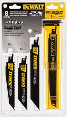 DeWALT - 8 Piece, 4" to 12" Long x 1" Thick, High Speed Steel Reciprocating Saw Blade Set - Tapered Profile, 6 to 10 Teeth per Inch, Toothed Edge - Exact Tooling