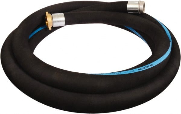 Alliance Hose & Rubber - 3" ID x 3.42 OD, 150 Working psi, Black Synthetic Rubber Water & Discharge Hose - Male x Female NPSH Ends, 20' Long, -25 to 200°F - Exact Tooling