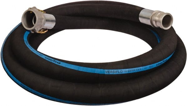 Alliance Hose & Rubber - 6" ID x 6.6 OD, 150 Working psi, Black Synthetic Rubber Water & Discharge Hose - Male x Female Camlock Ends, 20' Long, -25 to 200°F - Exact Tooling
