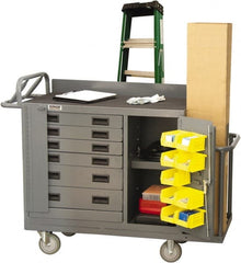 Durham - 2,000 Lb Capacity, 6 Drawer, 1 Door Mobile Workstation - 52-3/4" Wide x 19" Deep x 40-1/4" High, Steel, Gray - Exact Tooling