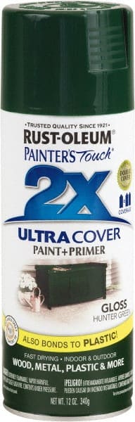 Rust-Oleum - Hunter Green, Gloss, Enamel Spray Paint - 8 to 12 Sq Ft per Can, 12 oz Container - Exact Tooling