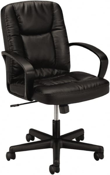 Basyx - 38-3/4" High Executive Mid Back Chair - 25" Wide x 34-1/2" Deep, Leather Seat, Black - Exact Tooling