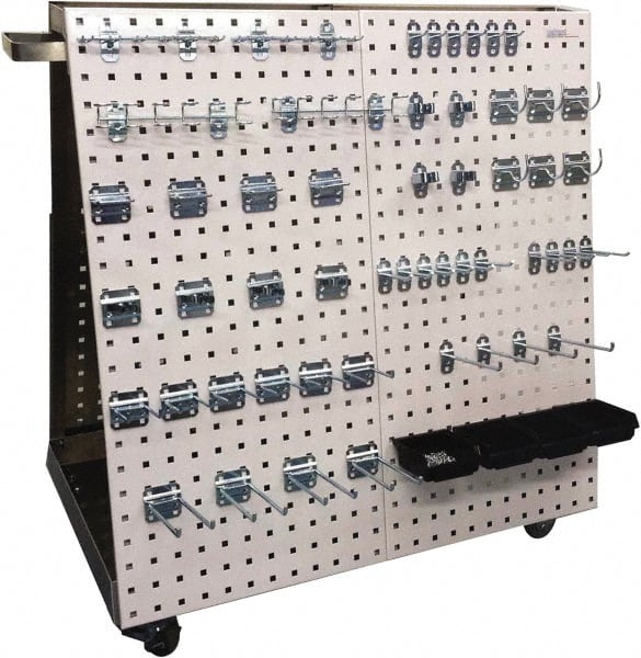 Triton - 21-1/4 Inches Wide x 39-1/4 Inches High x 36-3/4 Inches Deep A-Frame Double Sided Pegboard Tool Cart - 800 Lbs. Load Limit, Includes 56 Piece LocHook Assortment and 4 Plastic Bins - Exact Tooling