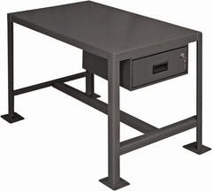 Durham - 24 Wide x 18" Deep x 36" High, Steel Machine Work Table with Drawer - Flat Top, Rounded Edge, Fixed Legs, Gray - Exact Tooling