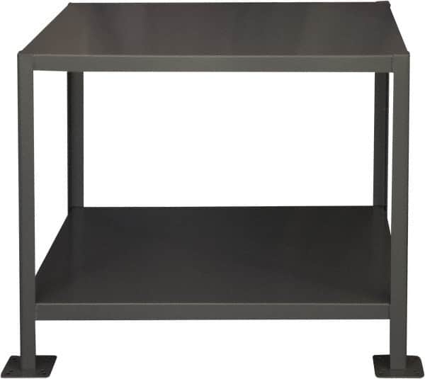 Durham - 36 Wide x 24" Deep x 30" High, Steel Machine Work Table - Flat Top, Rounded Edge, Fixed Legs, Gray - Exact Tooling