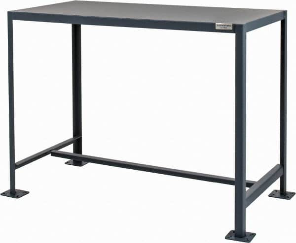 Durham - 48 Wide x 24" Deep x 36" High, Steel Machine Work Table - Flat Top, Rounded Edge, Fixed Legs, Gray - Exact Tooling