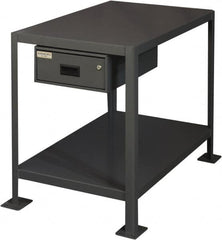 Durham - 48 Wide x 24" Deep x 36" High, Steel Machine Work Table with Drawer - Flat Top, Rounded Edge, Fixed Legs, Gray - Exact Tooling