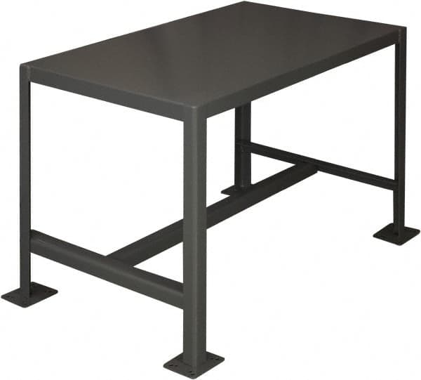 Durham - 24 Wide x 18" Deep x 36" High, Steel Machine Work Table - Flat Top, Rounded Edge, Fixed Legs, Gray - Exact Tooling