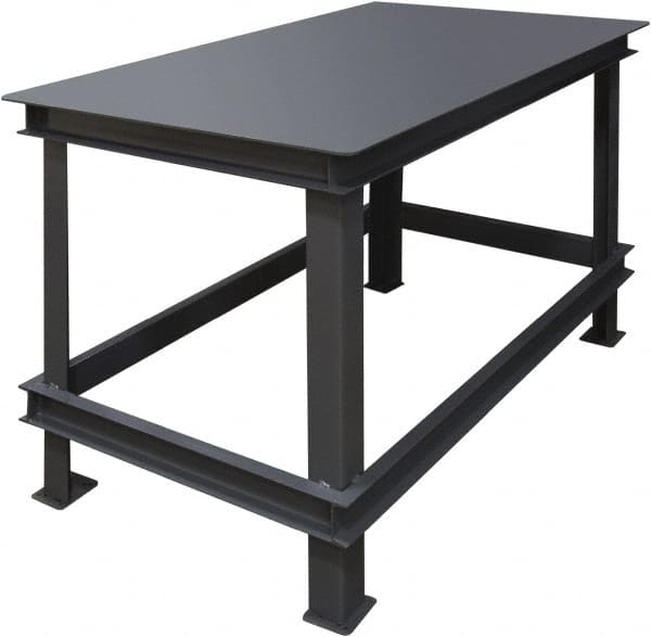 Durham - 72 Wide x 36" Deep x 30" High, Steel Machine Work Table - Flat Top, Rounded Edge, Fixed Legs, Gray - Exact Tooling