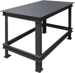 Durham - 60 Wide x 36" Deep x 34" High, Steel Machine Work Table - Flat Top, Rounded Edge, Fixed Legs, Gray - Exact Tooling