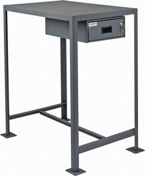 Durham - 36 Wide x 24" Deep x 42" High, Steel Machine Work Table with Drawer - Flat Top, Rounded Edge, Fixed Legs, Gray - Exact Tooling
