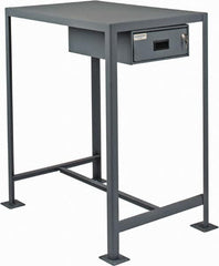 Durham - 36 Wide x 24" Deep x 42" High, Steel Machine Work Table with Drawer - Flat Top, Rounded Edge, Fixed Legs, Gray - Exact Tooling