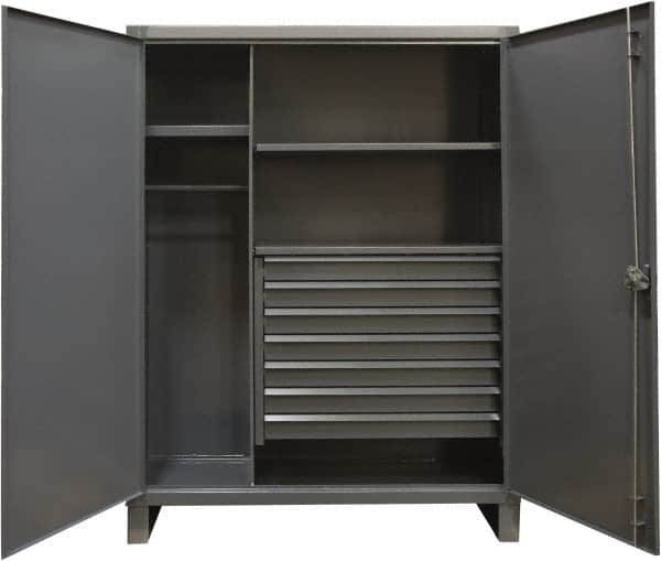 Durham - 3 Shelf Combination Storage Cabinet - Steel, 60" Wide x 24" Deep x 78" High, Gray - Exact Tooling