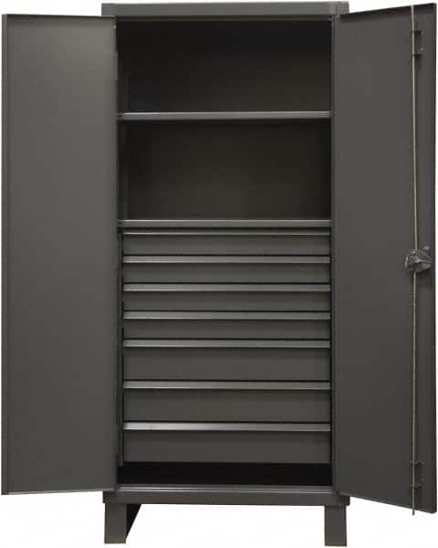 Durham - 2 Shelf Locking Storage Cabinet - Steel, 36" Wide x 24" Deep x 78" High, Gray - Exact Tooling