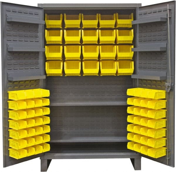 Durham - 2 Shelf 84 Bin Storage Cabinet - Steel, 48" Wide x 24" Deep x 78" High, Gray - Exact Tooling