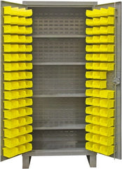 Durham - 4 Shelf 120 Bin Storage Cabinet - Steel, 48" Wide x 24" Deep x 78" High, Gray - Exact Tooling