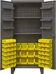 Durham - 2 Shelf 60 Bin Storage Cabinet - Steel, 36" Wide x 24" Deep x 78" High, Gray - Exact Tooling