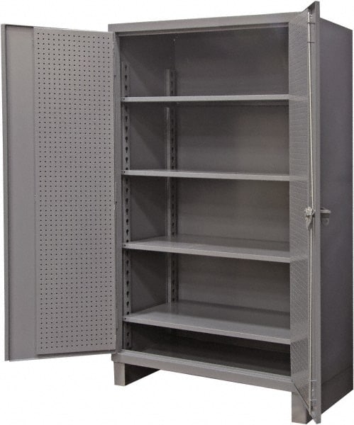 Durham - 4 Shelf Pegboard Storage Cabinet - Steel, 60" Wide x 24" Deep x 78" High, Gray - Exact Tooling