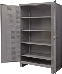Durham - 4 Shelf Pegboard Storage Cabinet - Steel, 60" Wide x 24" Deep x 78" High, Gray - Exact Tooling
