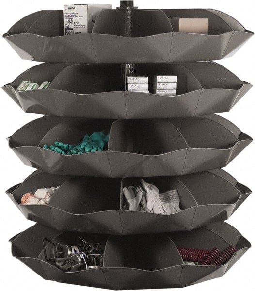 Durham - 10,000 Lb Capacity, 29" Deep x 66-5/16" High, Rotating Bin Rack - 1 Side, Gray Steel Bins - Exact Tooling