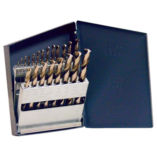 ‎1/16-3/8 RHS / RHC HSS 135 Degree Split Point Heavy Duty Jobber Length Drill Set - TiN - Exact Tooling