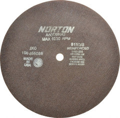Norton - 10" 60 Grit Aluminum Oxide Cutoff Wheel - 0.06" Thick, 5/8" Arbor, 6,110 Max RPM, Use with Stationary Grinders - Exact Tooling