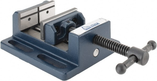 Gibraltar - 3" Jaw Opening Capacity x 1-1/8" Throat Depth, Horizontal Drill Press Vise - 3" Wide Jaw, Stationary Base, Standard Speed, 6-9/16" OAL x 2-7/16" Overall Height, Cast Iron - Exact Tooling