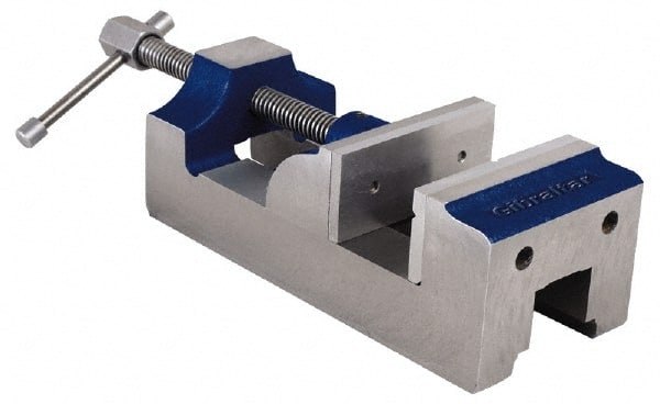 Gibraltar - 2-1/2" Jaw Opening Capacity x 1-1/2" Throat Depth, Horizontal Drill Press Vise - 2-7/16" Wide Jaw, Stationary Base, Standard Speed, 7-1/4" OAL, Cast Iron - Exact Tooling