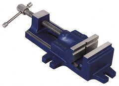 Gibraltar - 4" Jaw Opening Capacity x 1-1/2" Throat Depth, Horizontal Drill Press Vise - 3-1/2" Wide Jaw, Stationary Base, Standard Speed, 12-1/2" OAL, Cast Iron - Exact Tooling