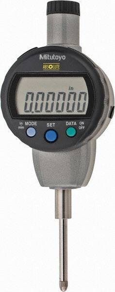 Mitutoyo - 0 to 1" Range, 0.00005" Graduation, Electronic Drop Indicator - Flat Back, Accurate to 0.0001", English & Metric System, LCD Display - Exact Tooling