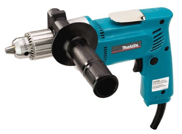 Makita - 1/2" Keyed Chuck, 550 RPM, Pistol Grip Handle Electric Drill - 6.5 Amps, 115 Volts, Reversible, Includes Chuck Key, Drill Chuck, Side Handle - Exact Tooling