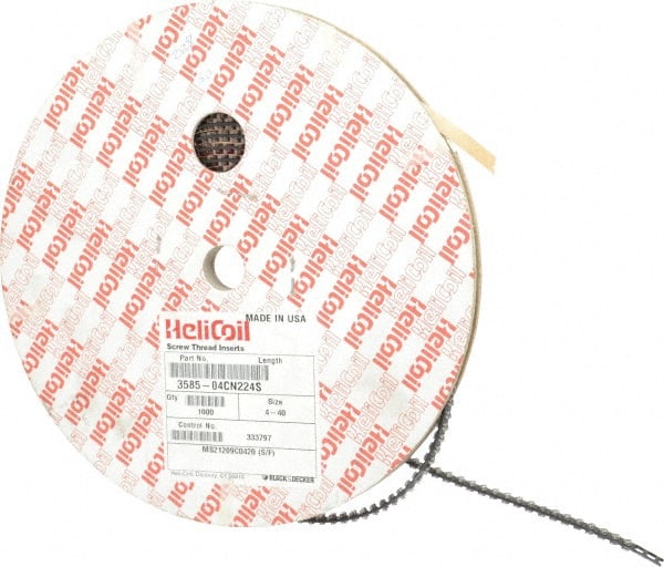 Heli-Coil - 1,000 Inserts, #4-40 UNC, 2D, Stainless Steel Screw Locking Insert - 6-3/4 Free Coils, 0.224 Inch Overall Length, 0.144 to 0.159 Inch Outside Diameter, with Tang, 304 Material Grade - Exact Tooling