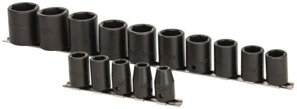 Proto - 15 Piece 1/2" Drive Impact Socket Set - 6 Points, 3/8" to 1-1/4" Range, Inch Measurement Standard - Exact Tooling