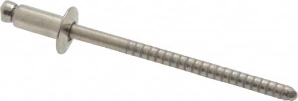 RivetKing - Dome Head Stainless Steel Open End Blind Rivet - Stainless Steel Mandrel, 0.063" to 1/8" Grip, 1/4" Head Diam, 0.129" to 0.133" Hole Diam, 0.275" Length Under Head, 1/8" Body Diam - Exact Tooling