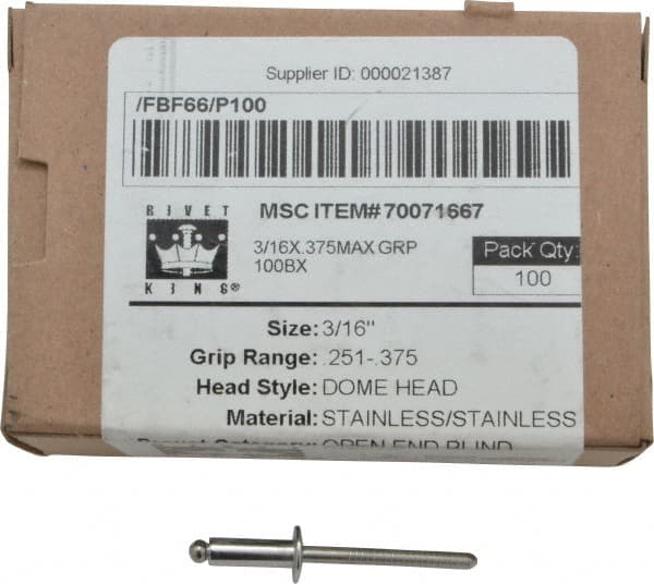 RivetKing - Size 66 Dome Head Stainless Steel Open End Blind Rivet - Exact Tooling