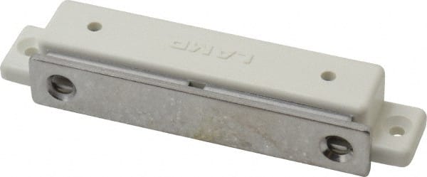 Sugatsune - 3.39" Long x 0.67" Wide x 0.51" High, Plastic & Steel Magentic Catch - White Finish, 10.5 Magnetic Force, 2-3/4" Long Strike, 15/32" Wide Strike - Exact Tooling