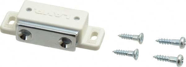 Sugatsune - 1.99" Long x 0.67" Wide x 0.47" High, Plastic & Steel Tension Catch - White Finish, 5.2 Magnetic Force, 1-3/16" Long Strike, 29/64" Wide Strike - Exact Tooling