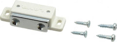 Sugatsune - 1.99" Long x 0.67" Wide x 0.47" High, Plastic & Steel Tension Catch - White Finish, 5.2 Magnetic Force, 1-3/16" Long Strike, 29/64" Wide Strike - Exact Tooling