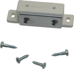 Sugatsune - 2.36" Long x 0.71" Wide x 0.63" High, Plastic & Steel Tension Catch - White Finish, 6.1 Magnetic Force, 1-1/2" Long Strike, 35/64" Wide Strike - Exact Tooling