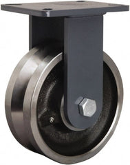 Hamilton - 8" Diam x 3" Wide, Forged Steel Rigid Caster - 4,000 Lb Capacity, Top Plate Mount, 5-1/4" x 7-1/4" Plate, Straight Roller Bearing - Exact Tooling