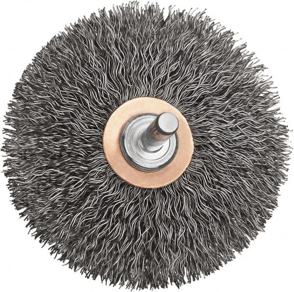 DeWALT - 2" OD, 1/4" Shank Diam, Crimped Steel Wheel Brush - 1/2" Trim Length, 0.014" Filament Diam, 20,000 RPM - Exact Tooling